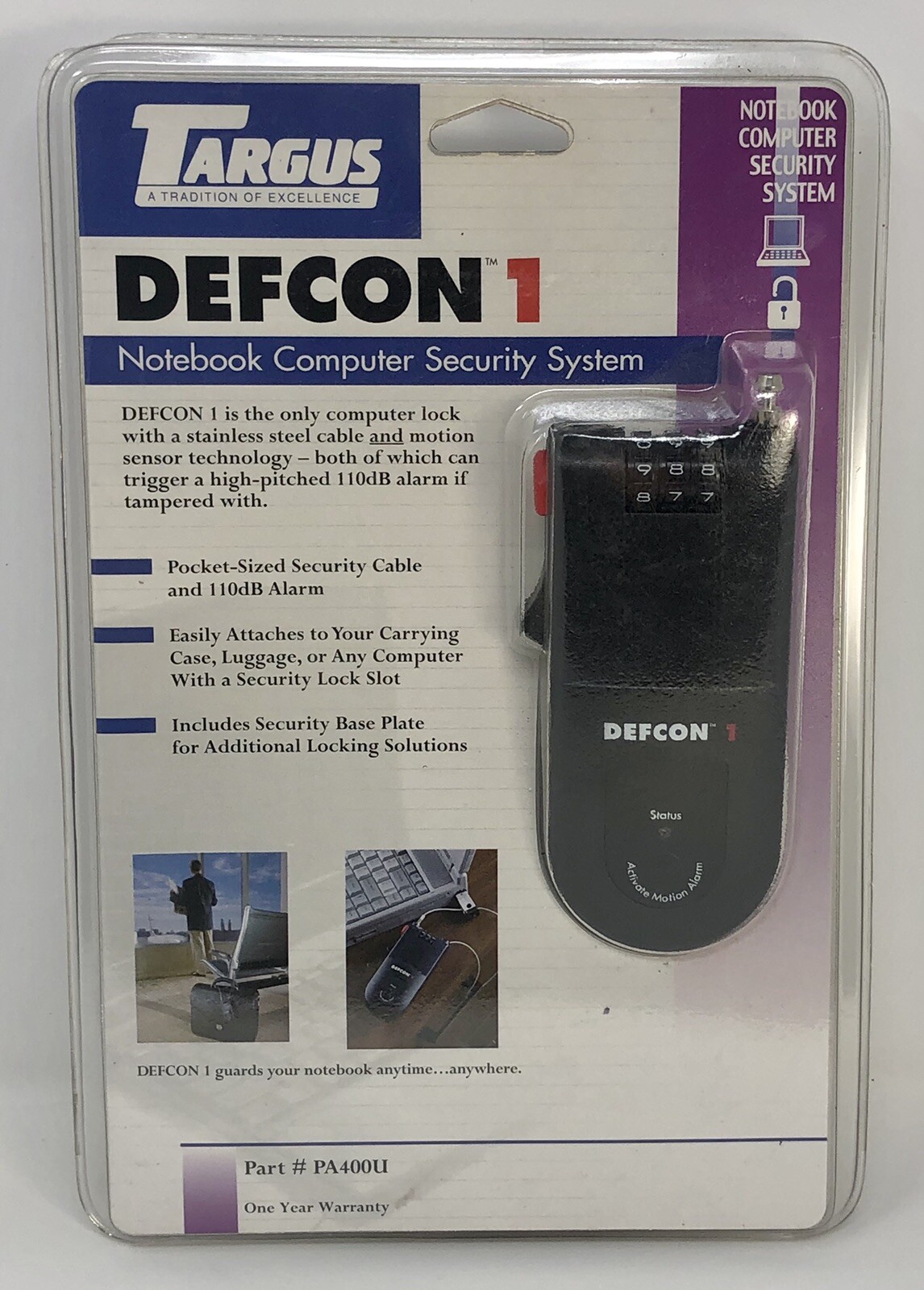 NEW Targus PA400U Defcon 1 Notebook Security System 3 Digit Combo 110dB Alarm