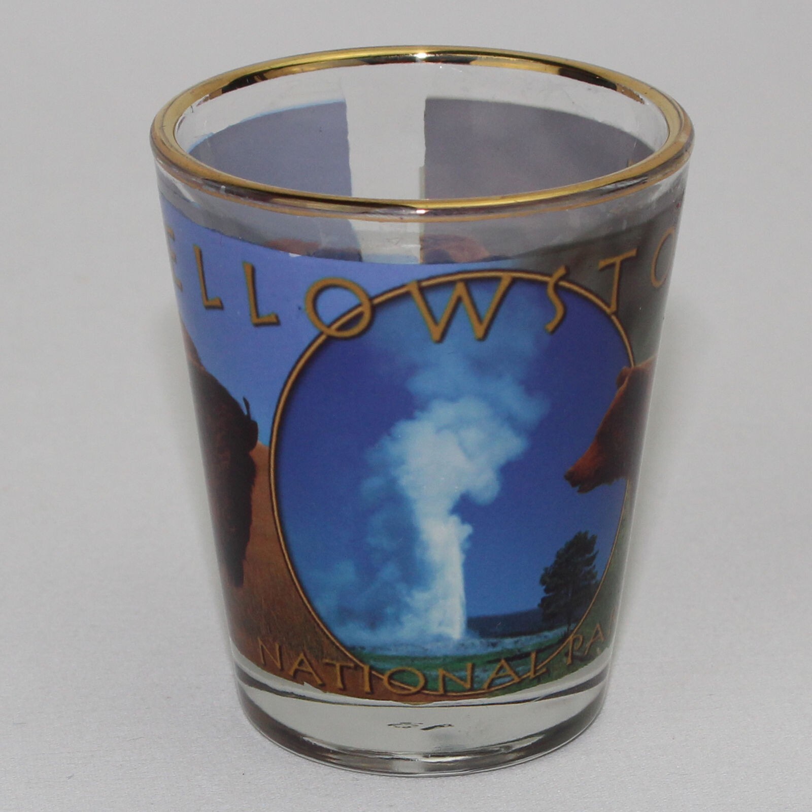 Yellowstone Old Faithful Bison and Bear Shot Glass 2.25 Inches Tall