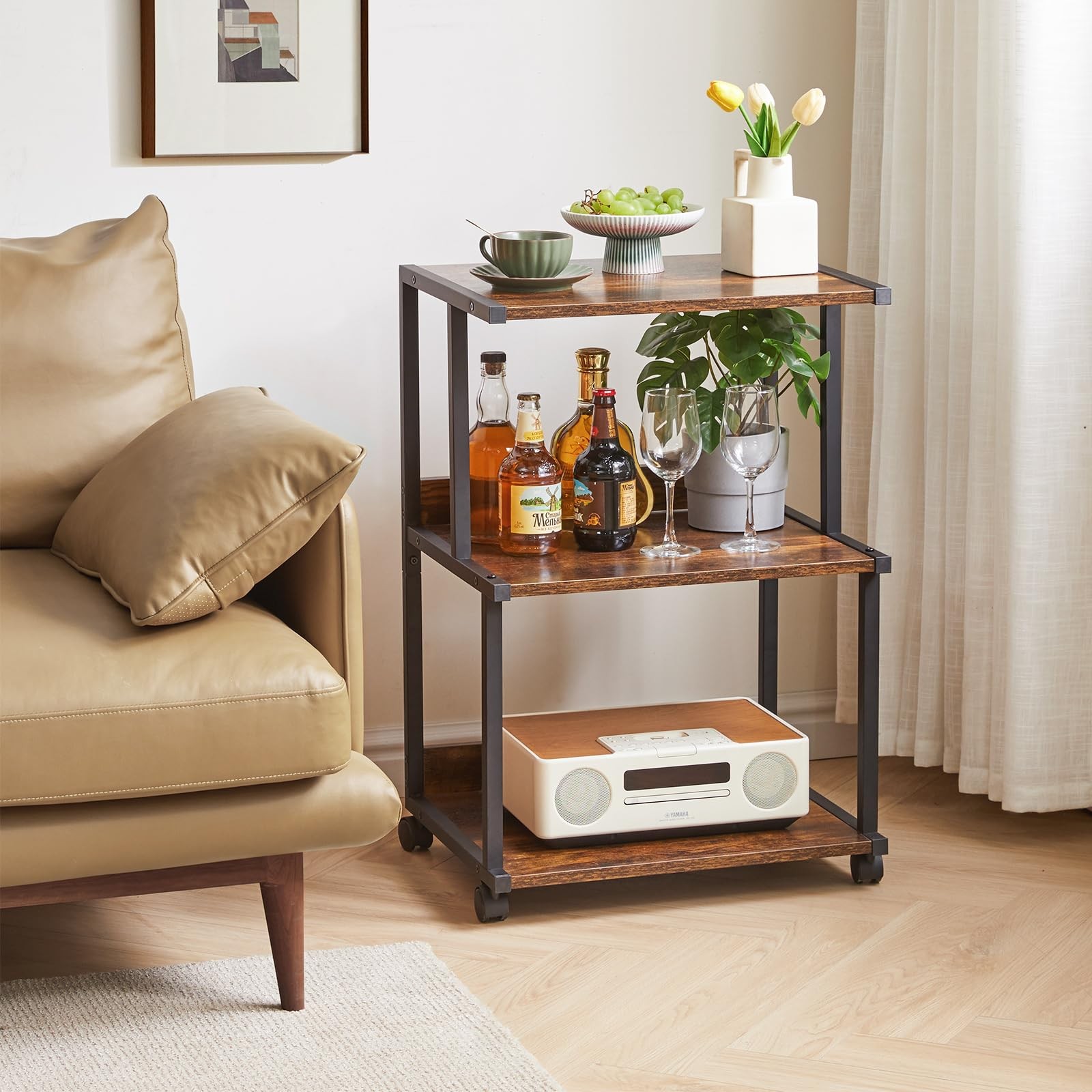 Printer Stand with Storage Shelf,3 Tier Printer Table with Wheels,Printer Cart f