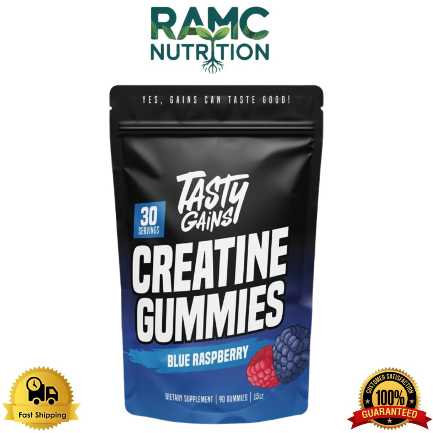 TASTY GAINS Creatine Gummies - 90g of Creatine Monohydrate - Blue Raspberry
