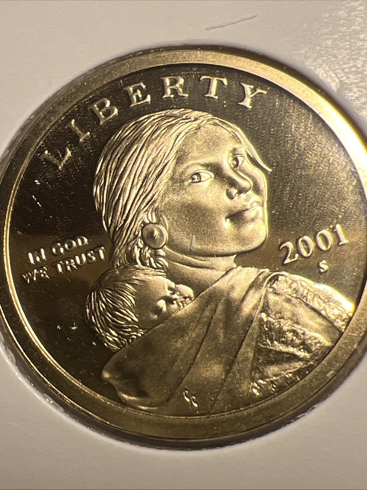 2001 S Native American Sacagawea Proof Cameo Dollar From Broken Proof Set.