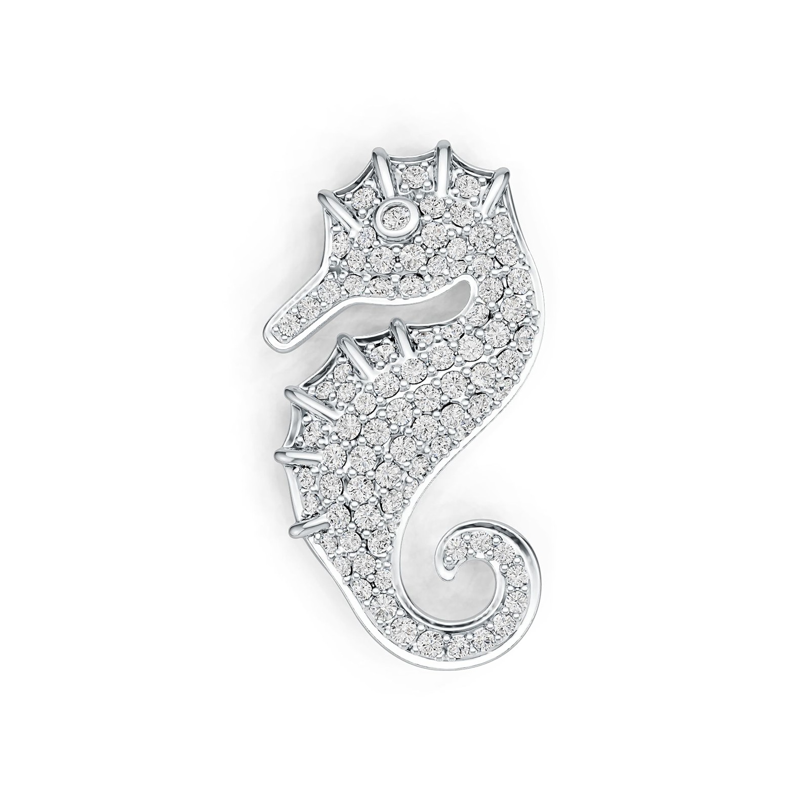 Sterling Silver Pendant Seahorse Theme with White Topaz or Moissanite