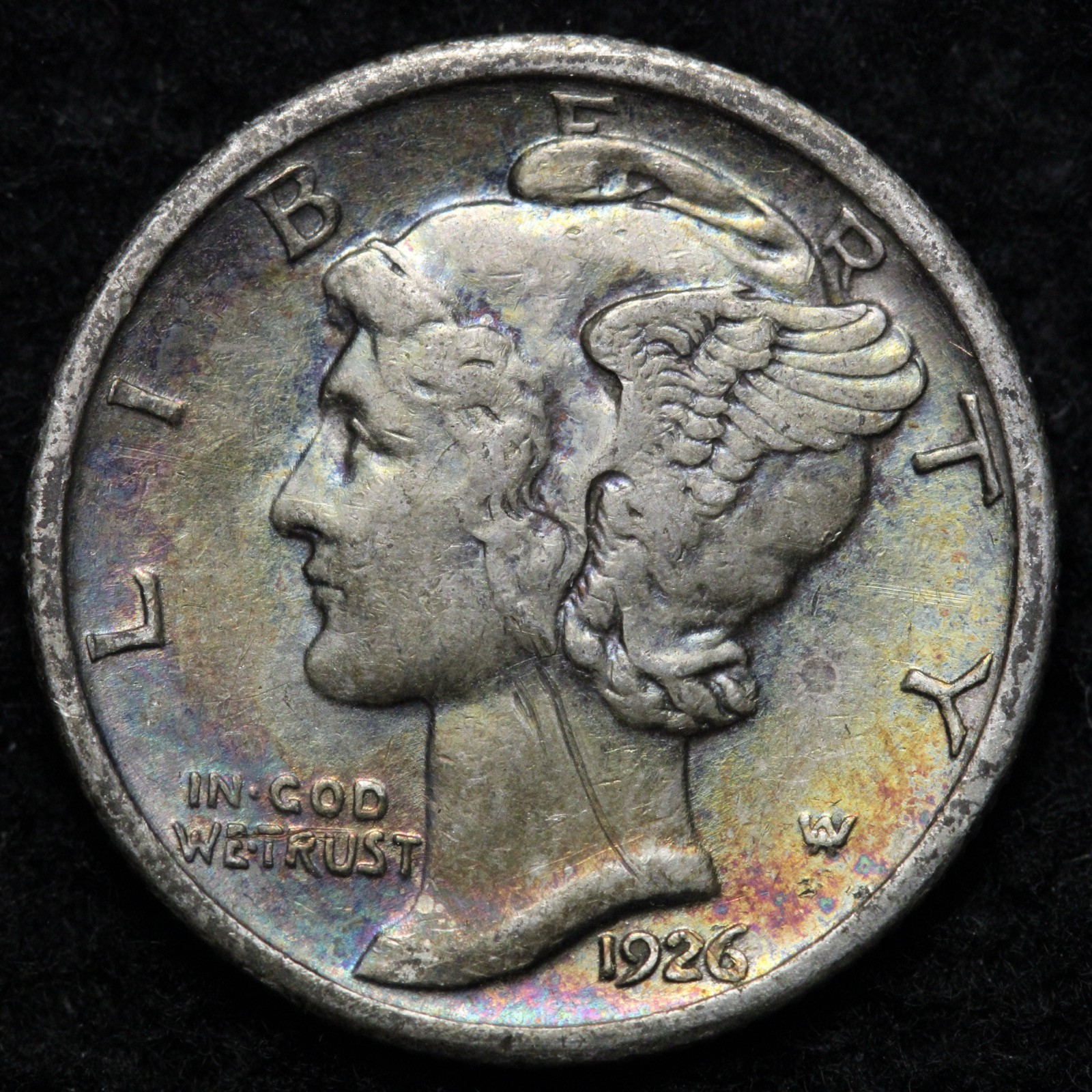 1926 Mercury Silver Dime AU TONED E216 KUST