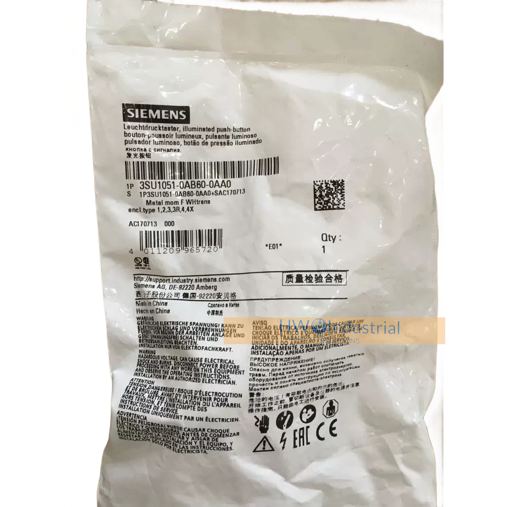 1/Piece 3SU1051-0AB60-0AA0 Siemens white illuminated button indicator light