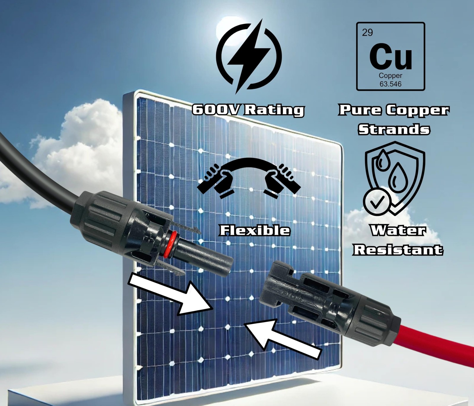 WindyNation 12 AWG 100ft Black + 100ft Red PV Solar Panel Extension Cable