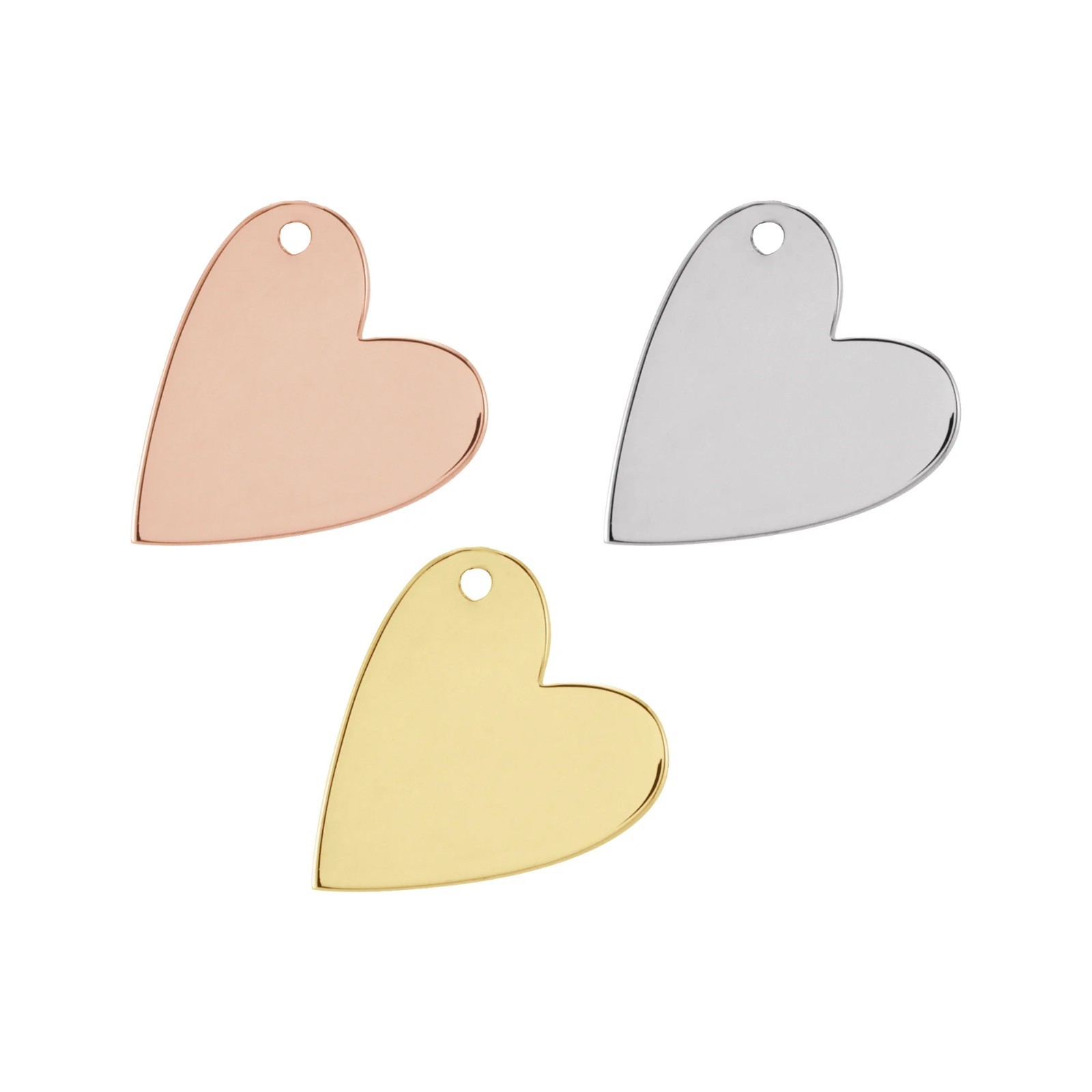 10K 14K 18K Gold, Platinum & Silver Engravable Sideways Heart Dangle