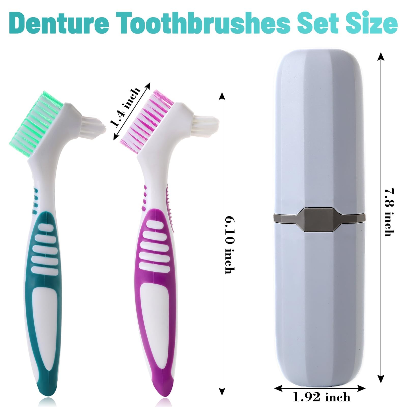 2Pcs Denture Brush with Case, Travel False Teeth Toothbrush, Soft Denture Bru...