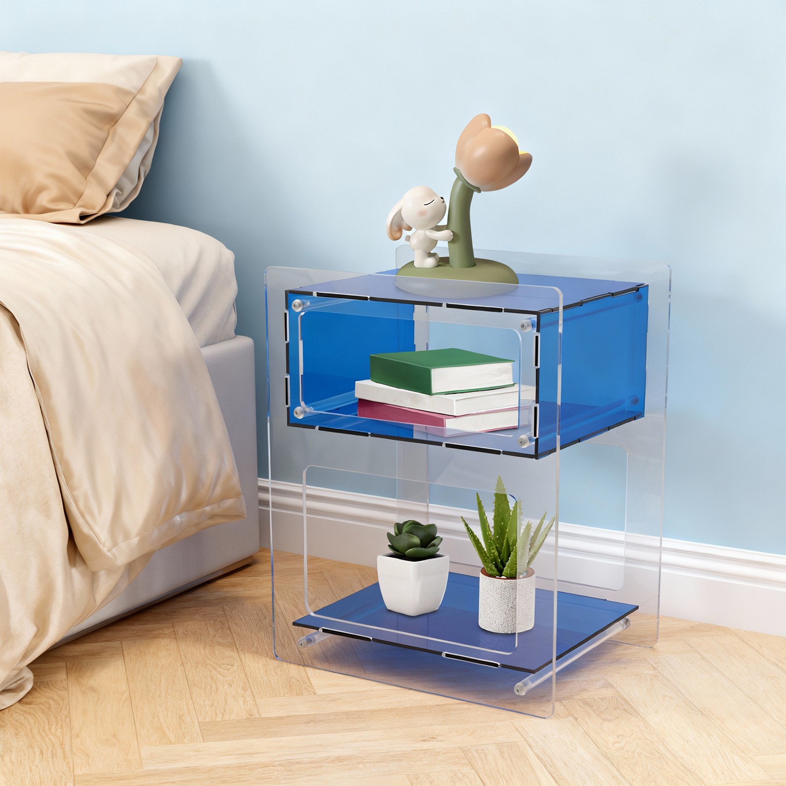 Acrylic Side Table Free Standing Acrylic Nightstand Rectangle Storage Shelf