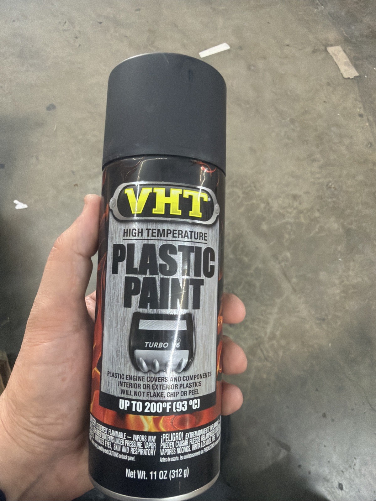 VHT Paint SP820; Plastic Paint 11oz Aerosol Matte Black 200 deg