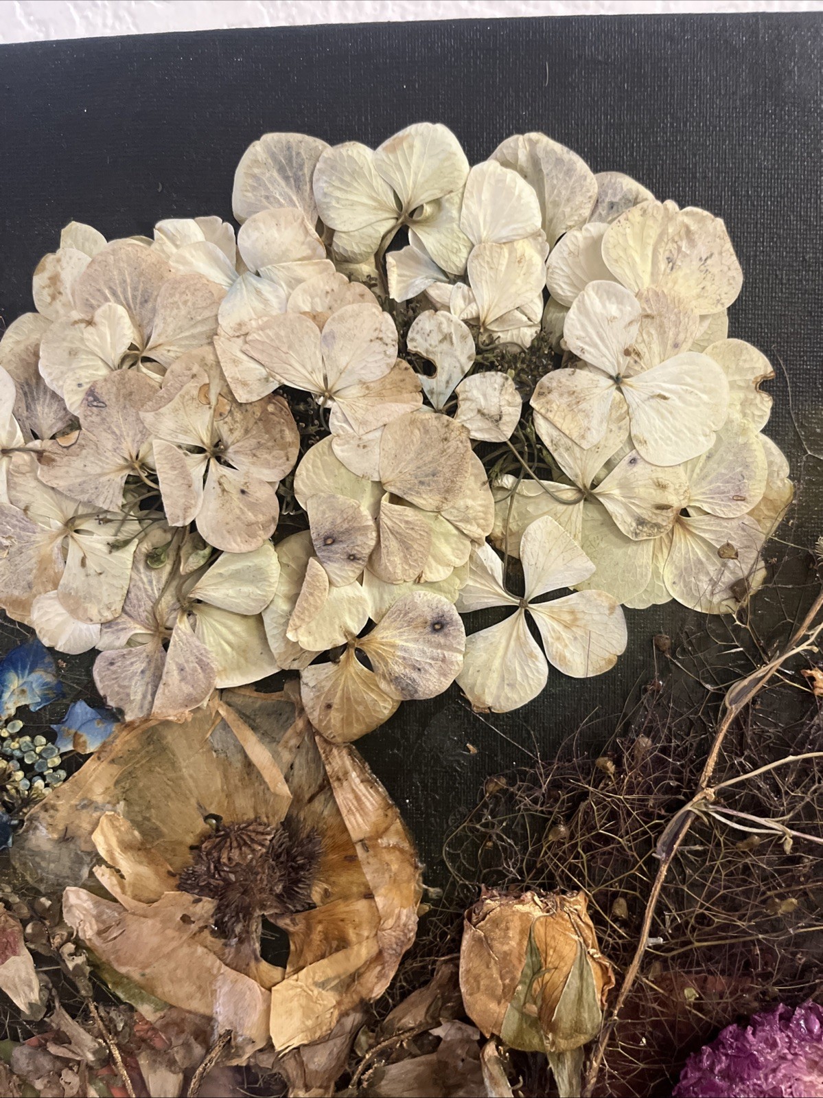 Mixed Media Mod Podge; Dried Pressed Flowers, Acrylic Paint, Gold Paint, Ribbon