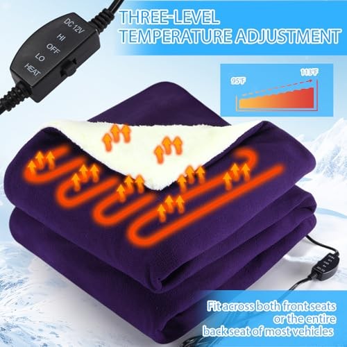 Pack Heated Car Blanket,1Volt 3 Heating Levels 60" X 43" Electric 2 Purple