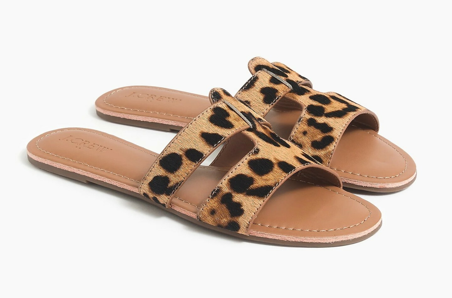 J Crew Women's Calf Hair Leopard Beachside Slides Sandals Size 7M