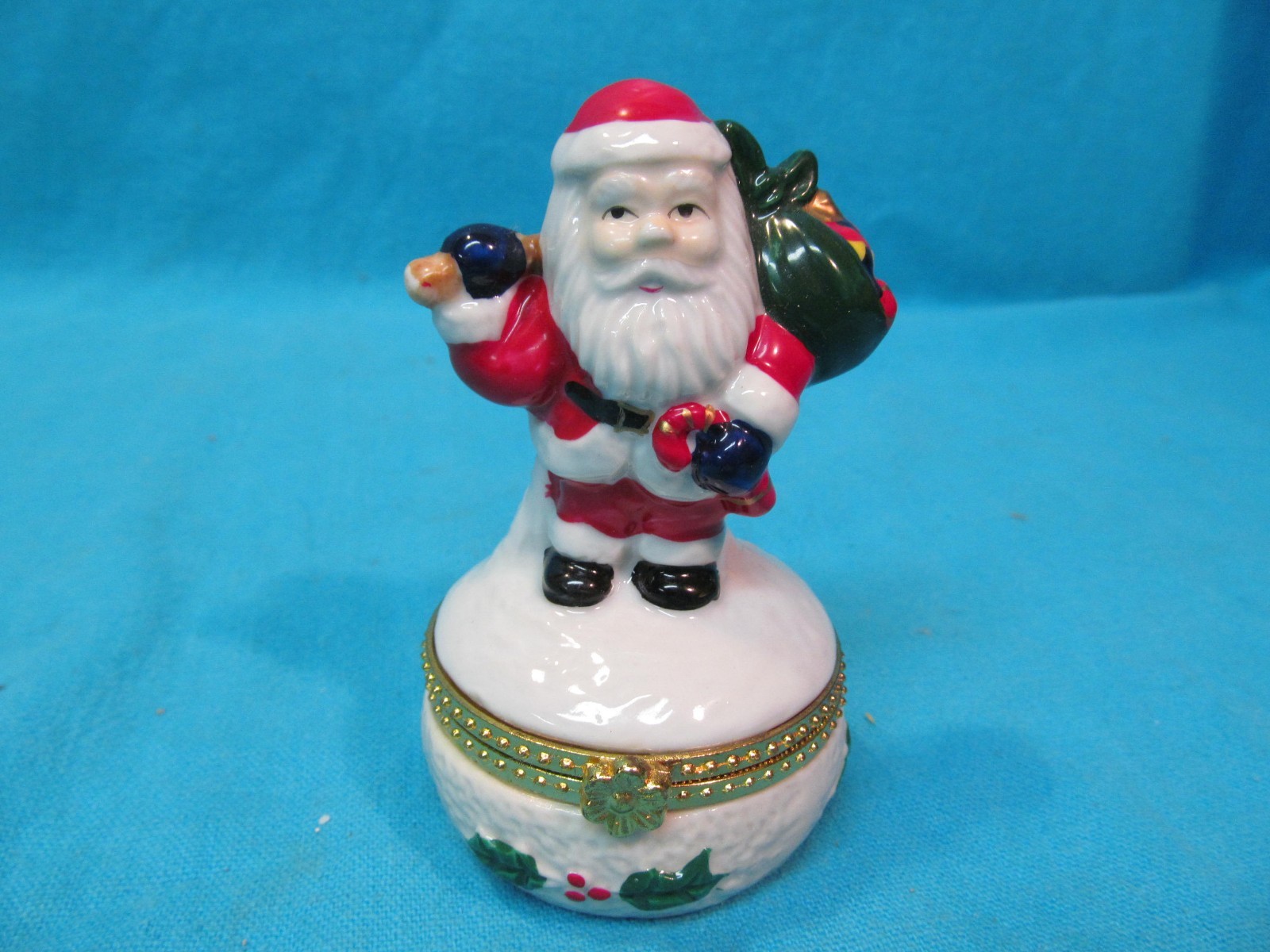 CERAMIC SANTA CLAUS WITH SACK OF PRESENTS TRINKET BOX