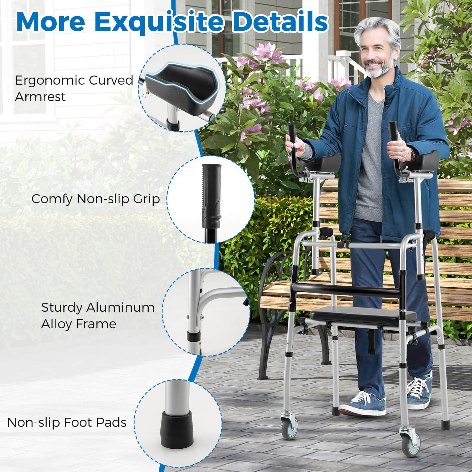 Versatile Rolling Walker All Terrain Stand-Assist Walker w/ 2 Premium Wheels