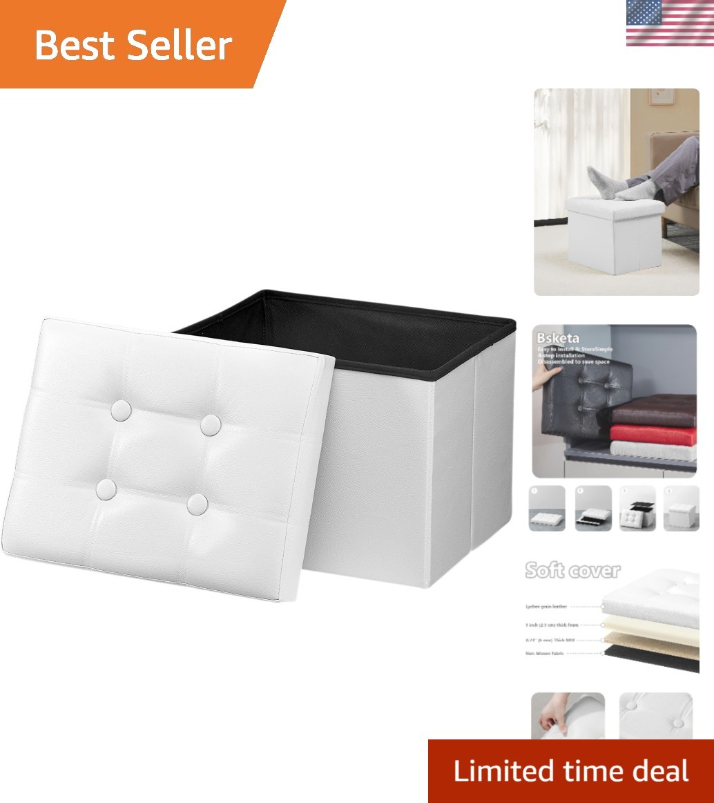 Elegant Folding Storage Ottoman - Leather Padded Foot Stool with Hidden Storage