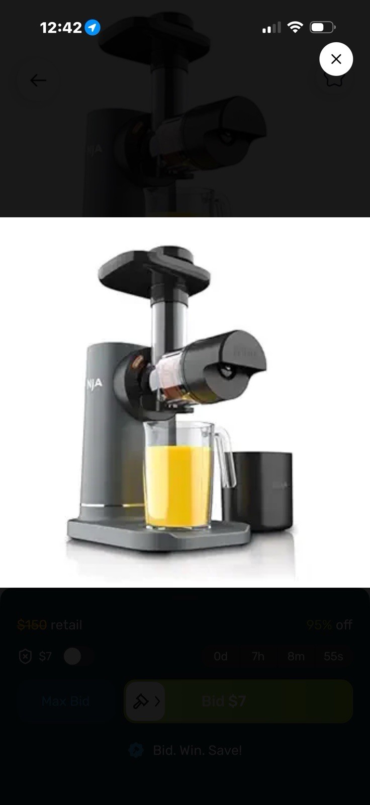 Ninja JC101 Cold Press Slow Juicer Electric Gray Black Fruits Vegetables Juice