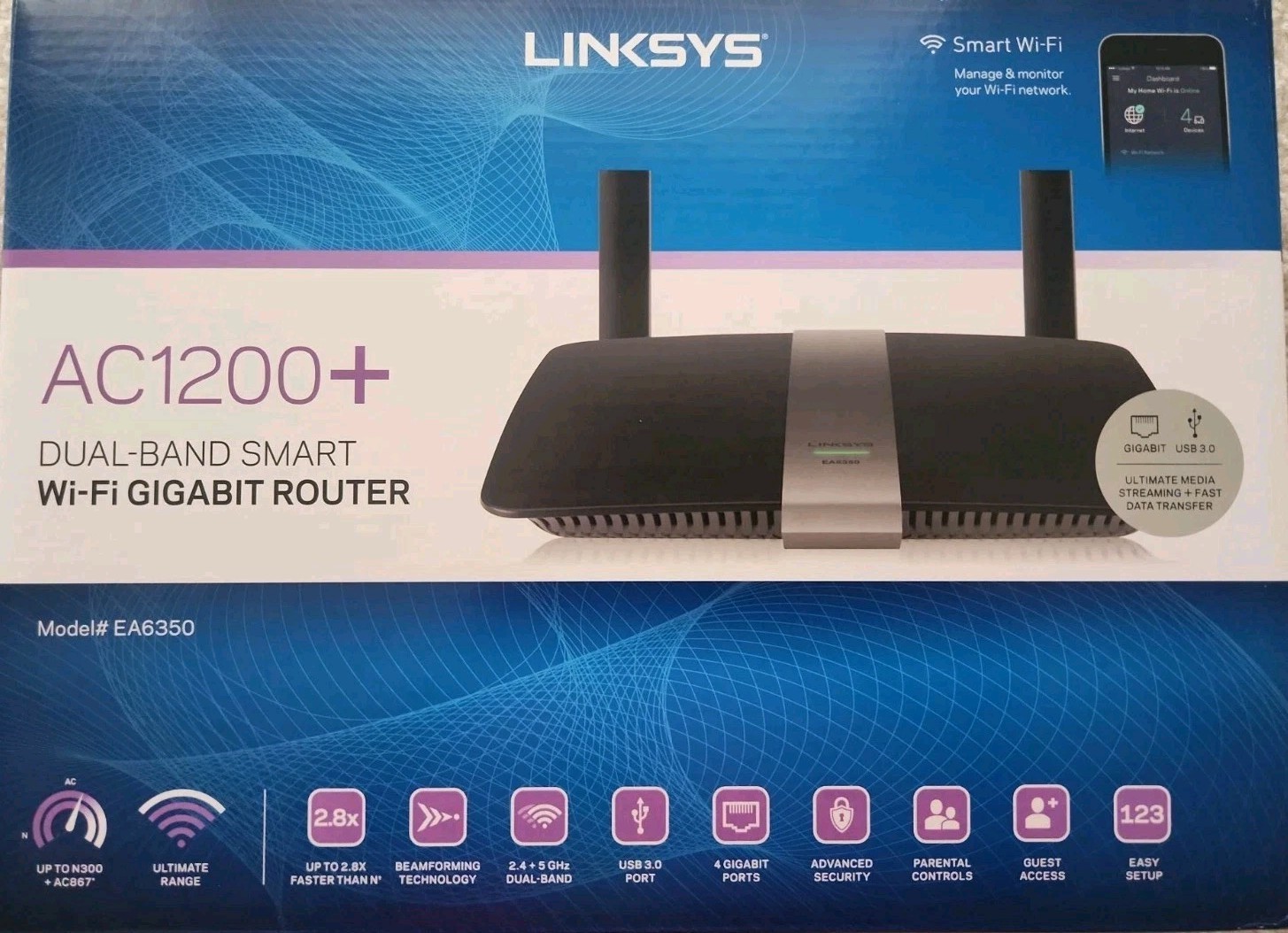 NEW Linksys AC1200+ Dual-Band Smart Wi-Fi Router - EA6350
