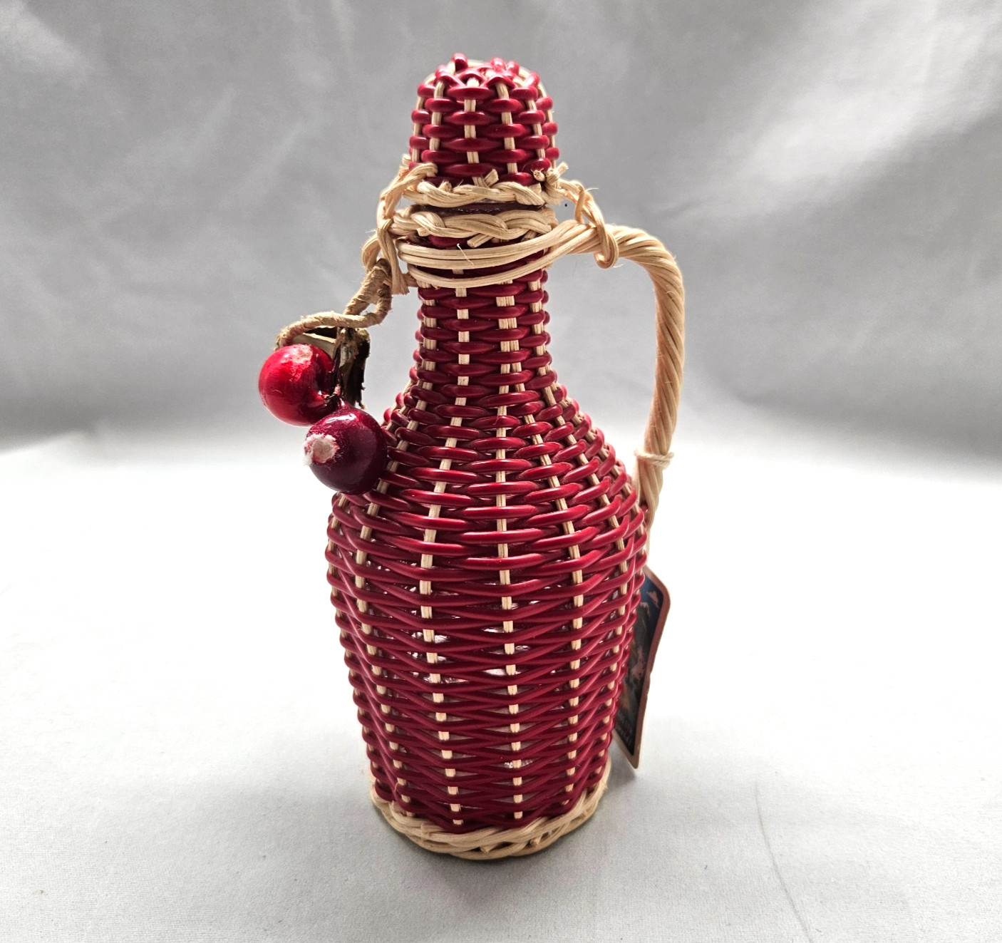 Vintage Empty Red Wicker Wraped Cherry Brandy Glass Bottle Blackforest Germany