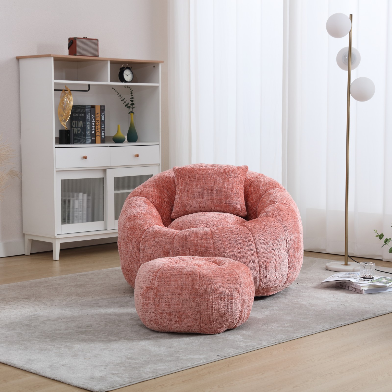 UNITED WE WIN Modern Bean Bag Chairs, Comfy Round Chair for Adults with Ottoma