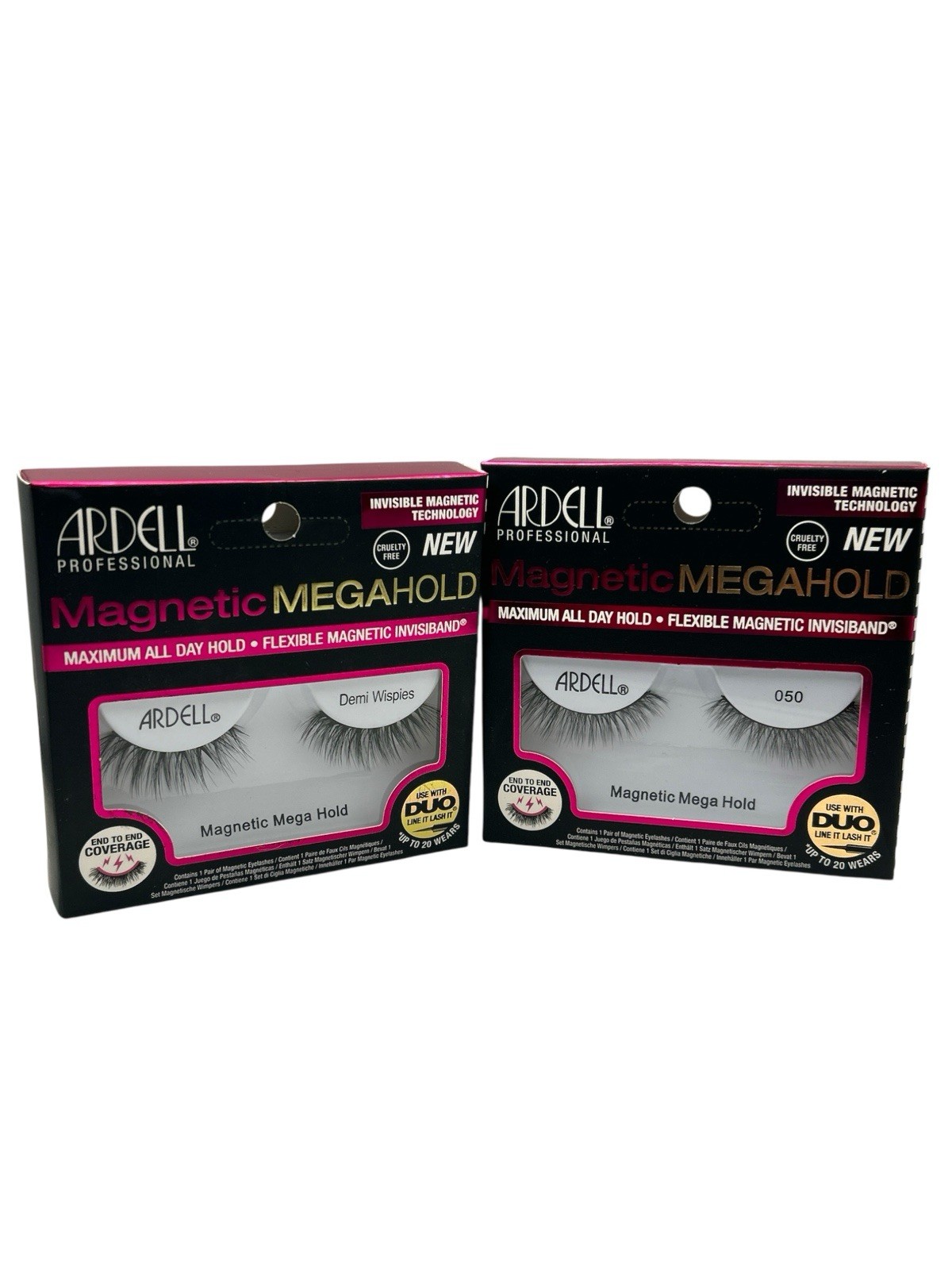 2xArdell Magnetic Mega Hold Eyelashes Black Full Volume Reusable Pre-curved 050