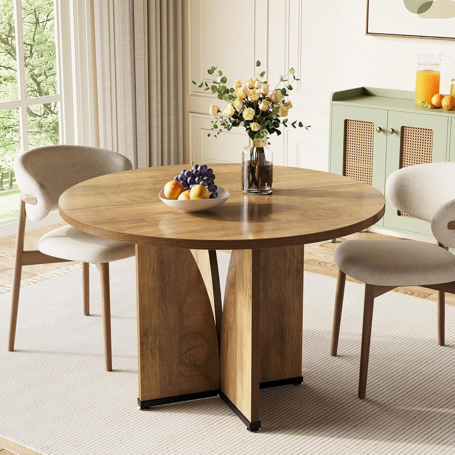 39-Inch Round Dining Table 4 Rustic Kitchen Table W/ X-Shaped Stable Pedestal