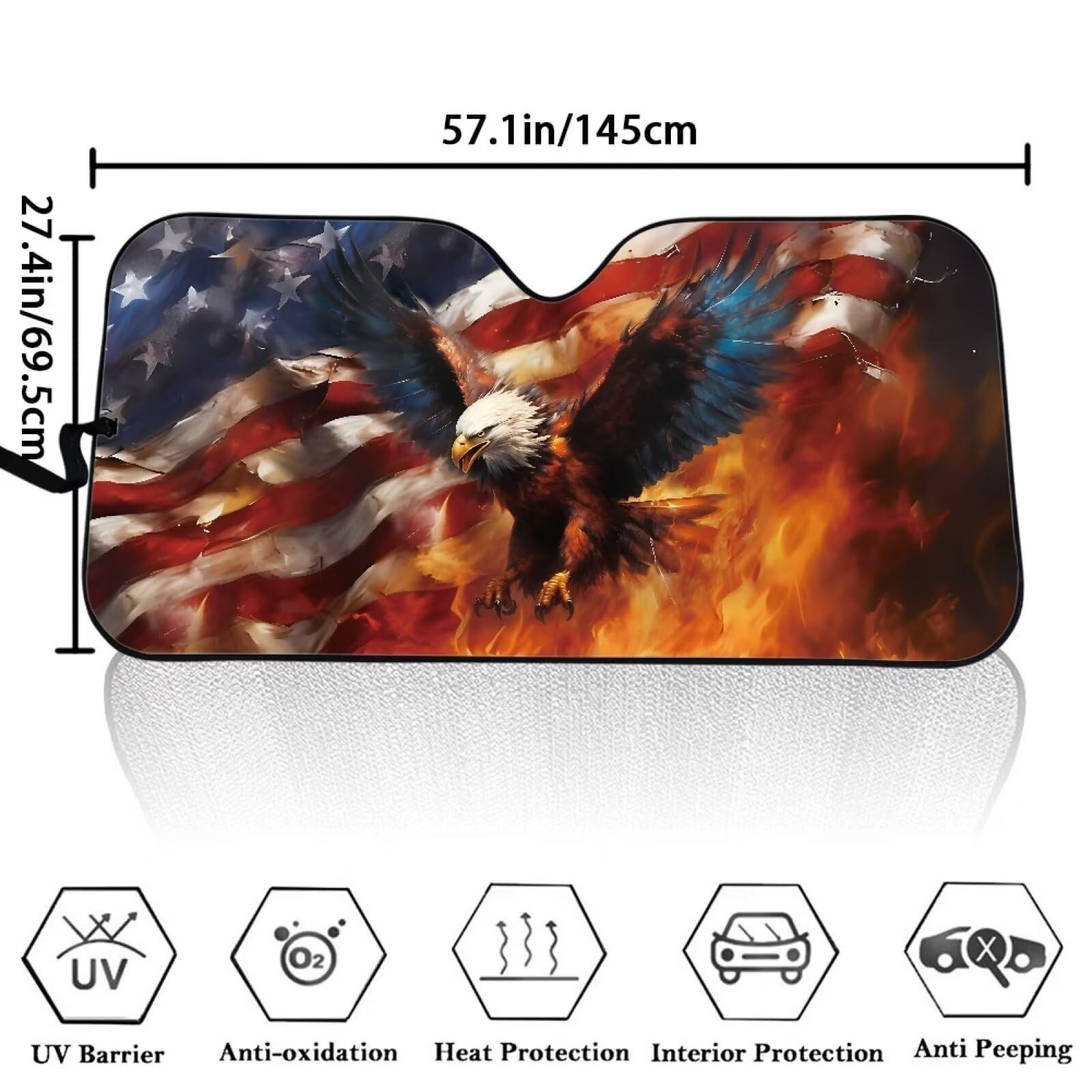 American Flag Eagle Car Windshield Sun Shade, Foldable Sunshade for Front Win...