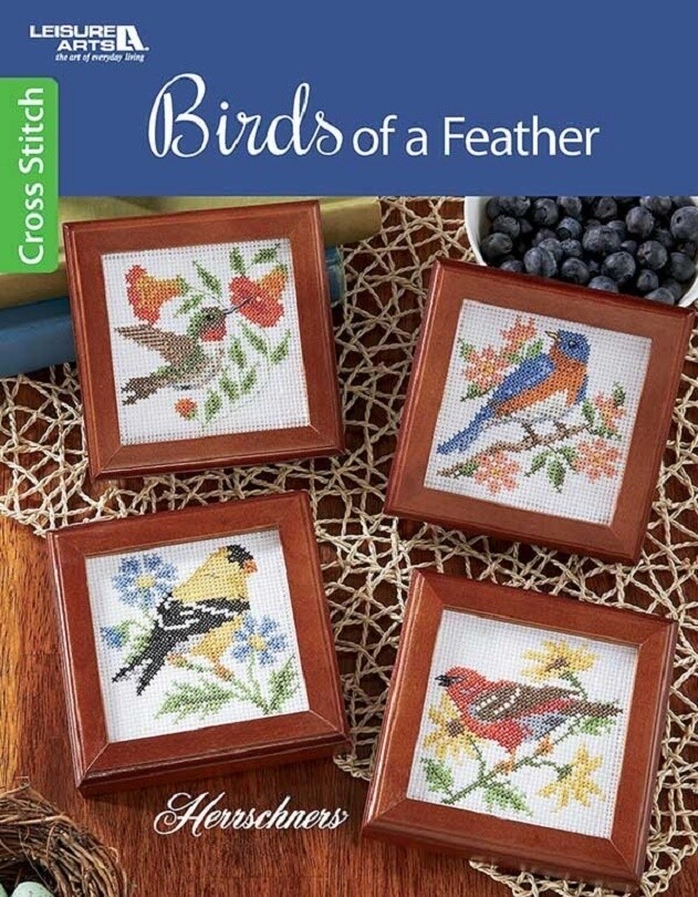 Cross Stitch Pattern Book BIRDS Of A FEATHER ~ Hummingbird, Crane, Canary +