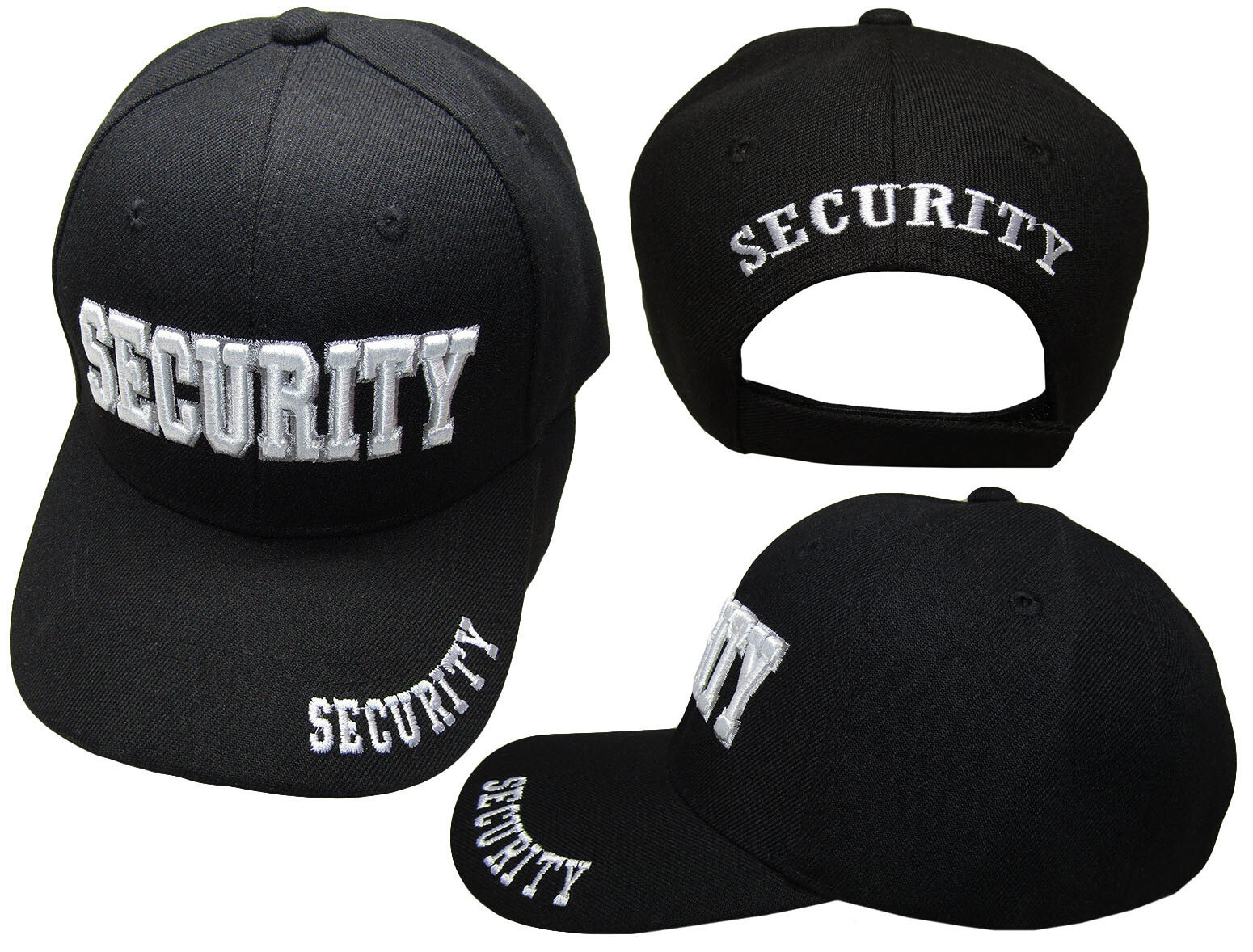 (2 PACK) Security Hat Officer Guard Baseball Cap Adjustable Black Hat Headwear