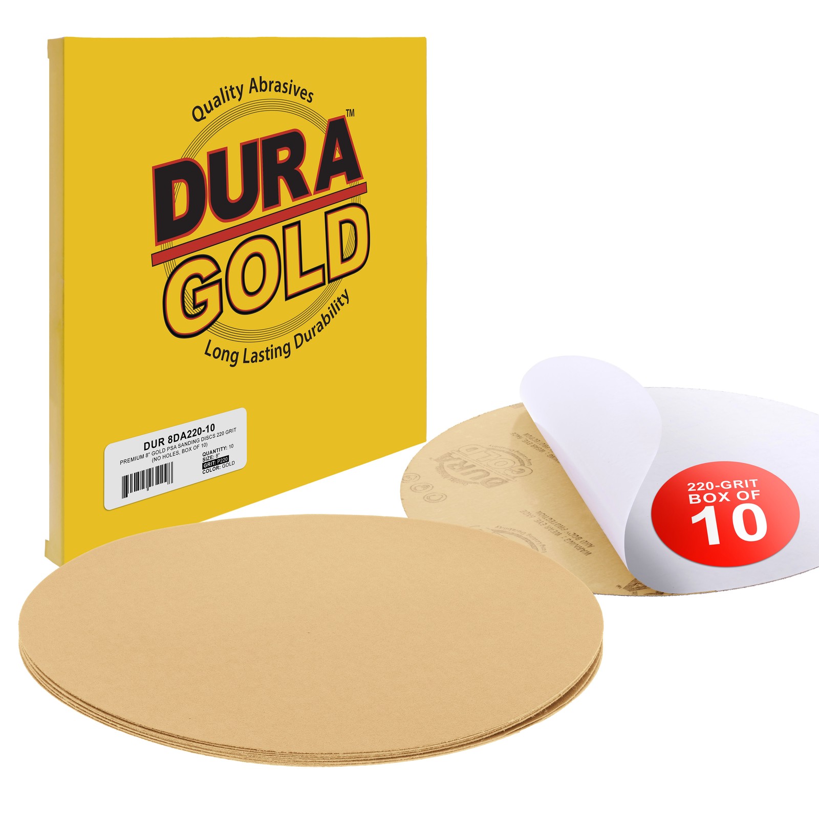 220 Grit 8" Gold PSA Self Adhesive Sanding Discs for DA Sanders - Box of 10