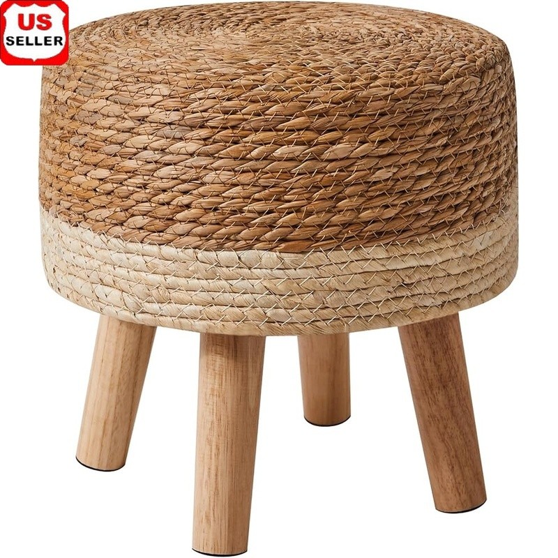 Handmade Jute Fiber Small Footstool Ottoman Home Decor Space Saver Sturdy Design