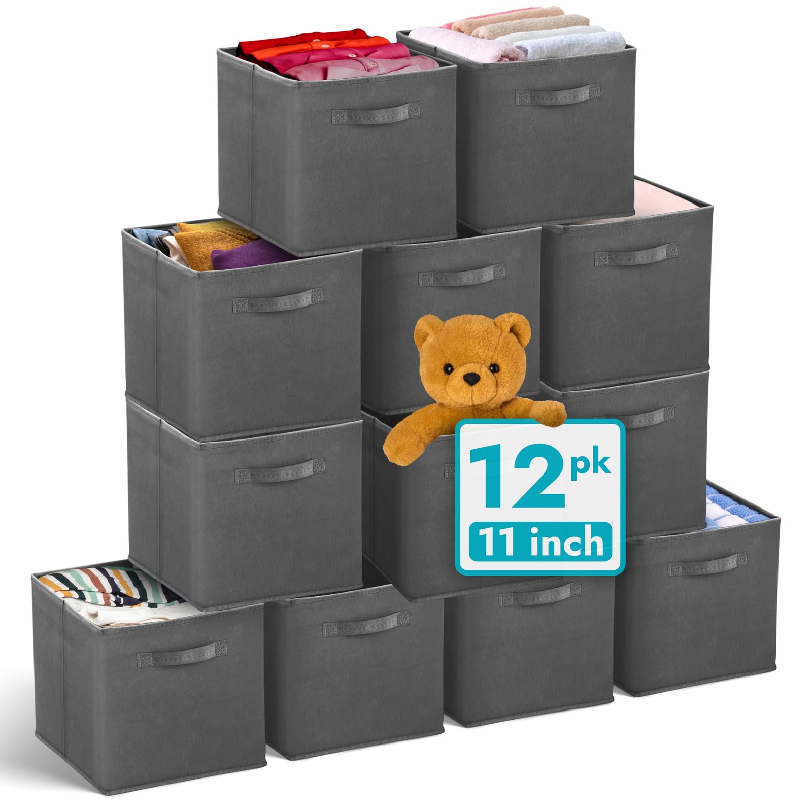 Reli. 11 Inch Cube Storage Bins (12 Pack) | Organizer | Dark Gray