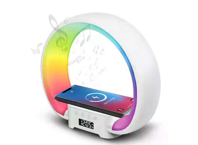 Bell+Howell 8.95" Bluetooth White LED Desk Lamp USB-C QI Wireless Charging Speak