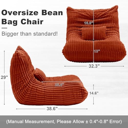Bean Bag Chair with Lumbar Pillow, Gaint Bean Bag Chairs for Adults, Orange