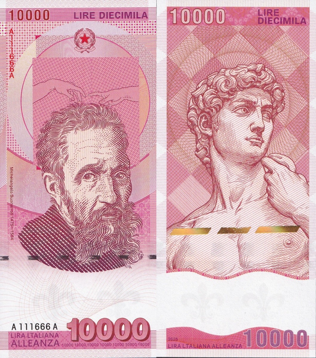 Italian 10000 Lisa Currency Collection UNC Commemorative Test Note