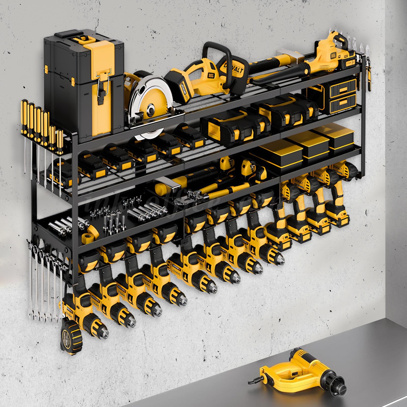 4-Tier Heavy-Duty 12-Drill Bit Metal Rack 600lb Garage Tool Storage Organizer
