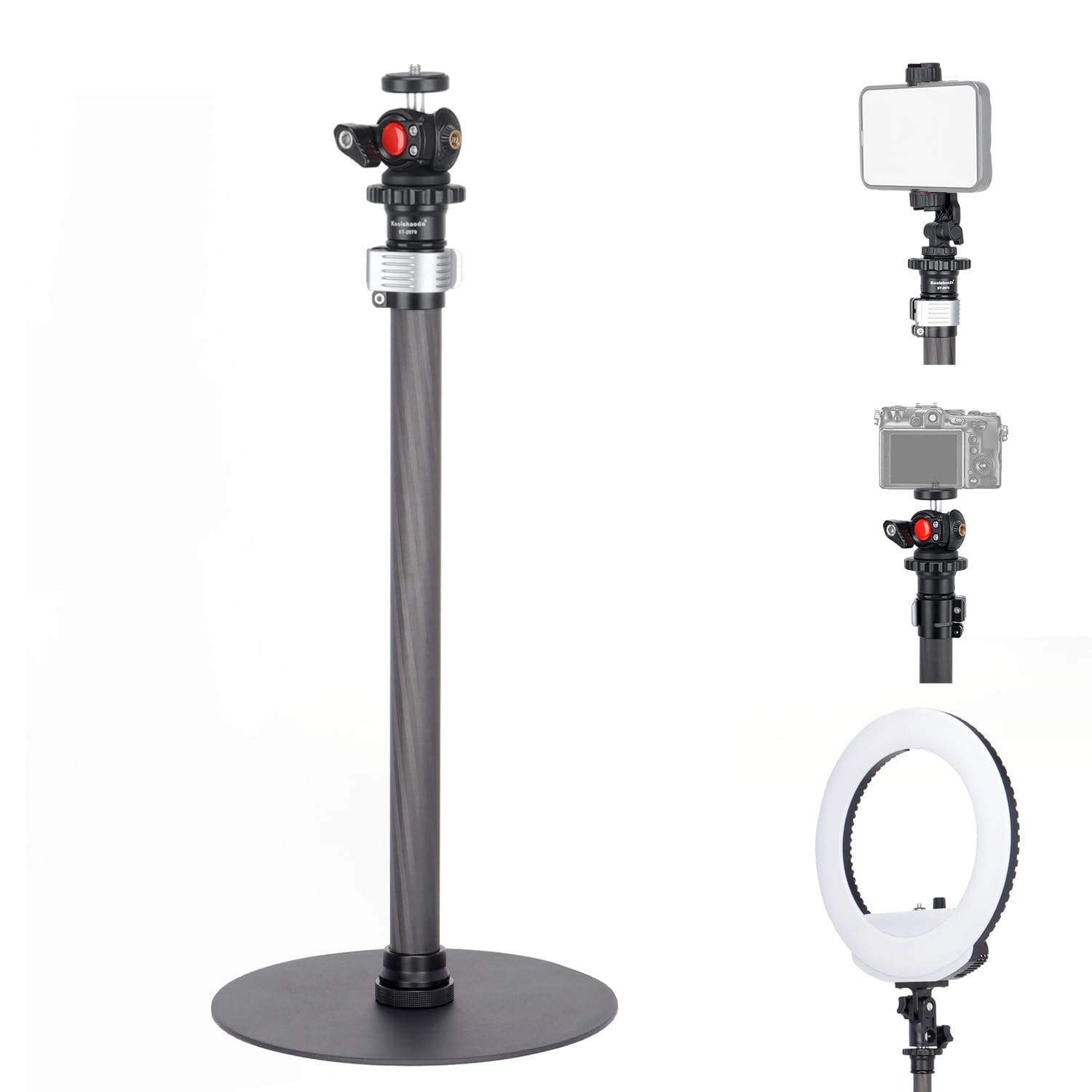 Tripod Stand Extendable Monopod Carbon Fiber Pole wiht Round Base for Desk, 3...