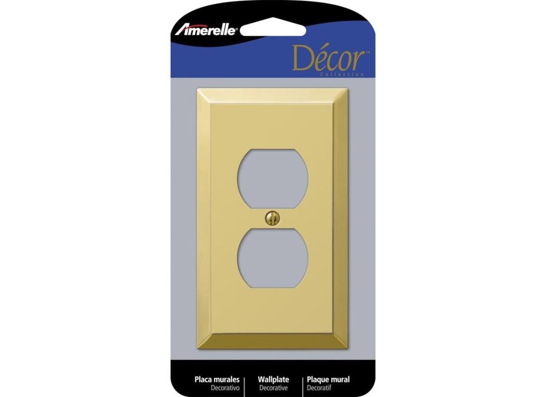 Receptacle Wallplate, 4-5/16 in L, 2-7/8 in W, 1 -Gang, Steel, Polished Brass