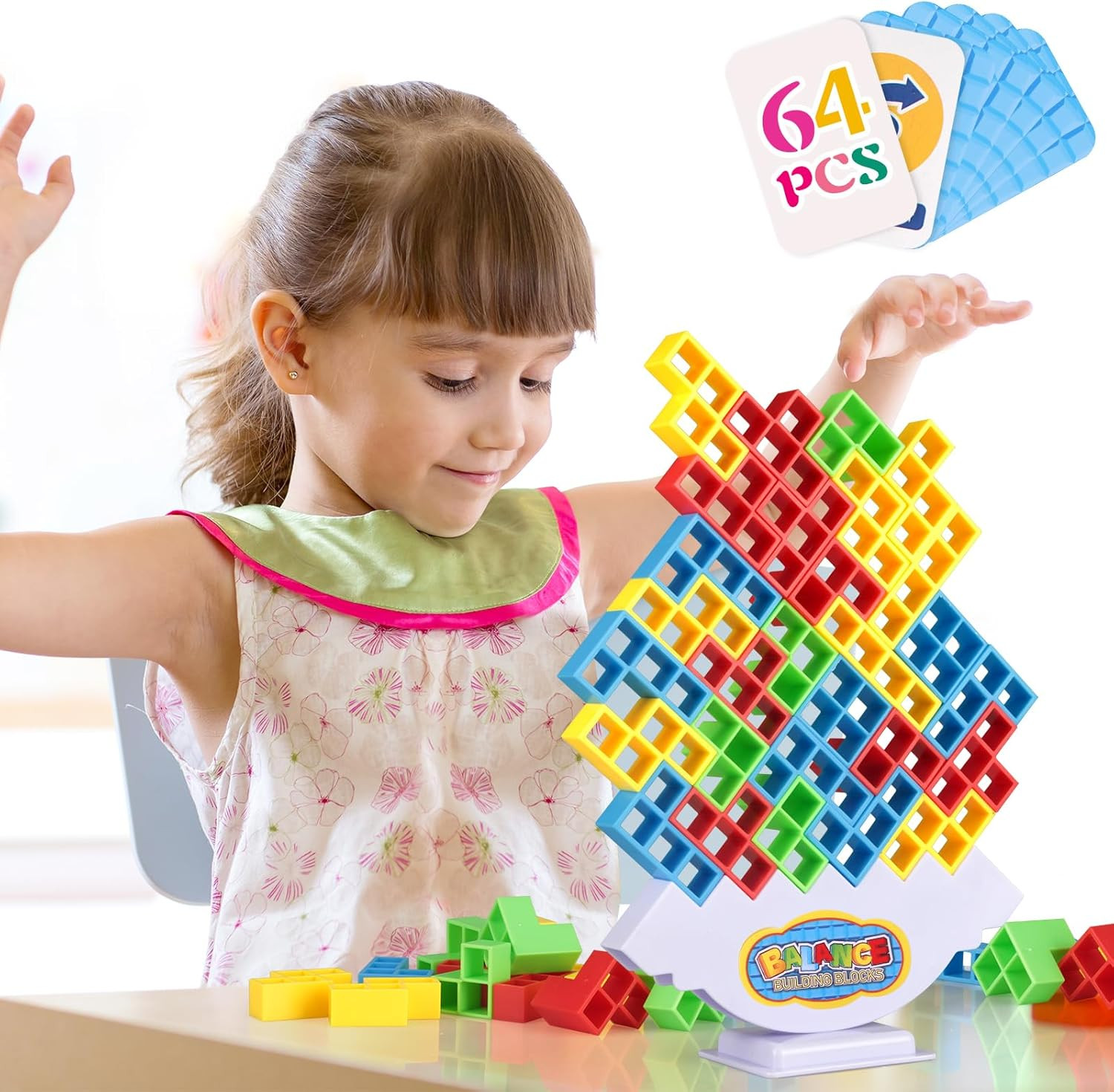 64Pcs Tetra Tower Game, Family Board for 2 Players Family Games, Building Blocks