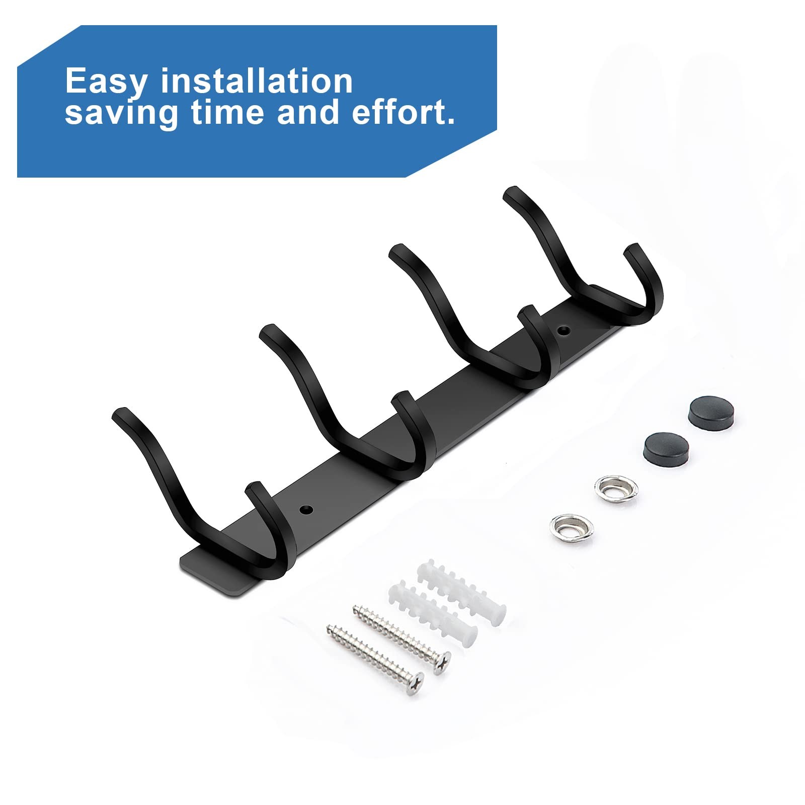 12 Inch Coat Rack Wall Mount with 4 Hooks, Black Wall Hook Rack