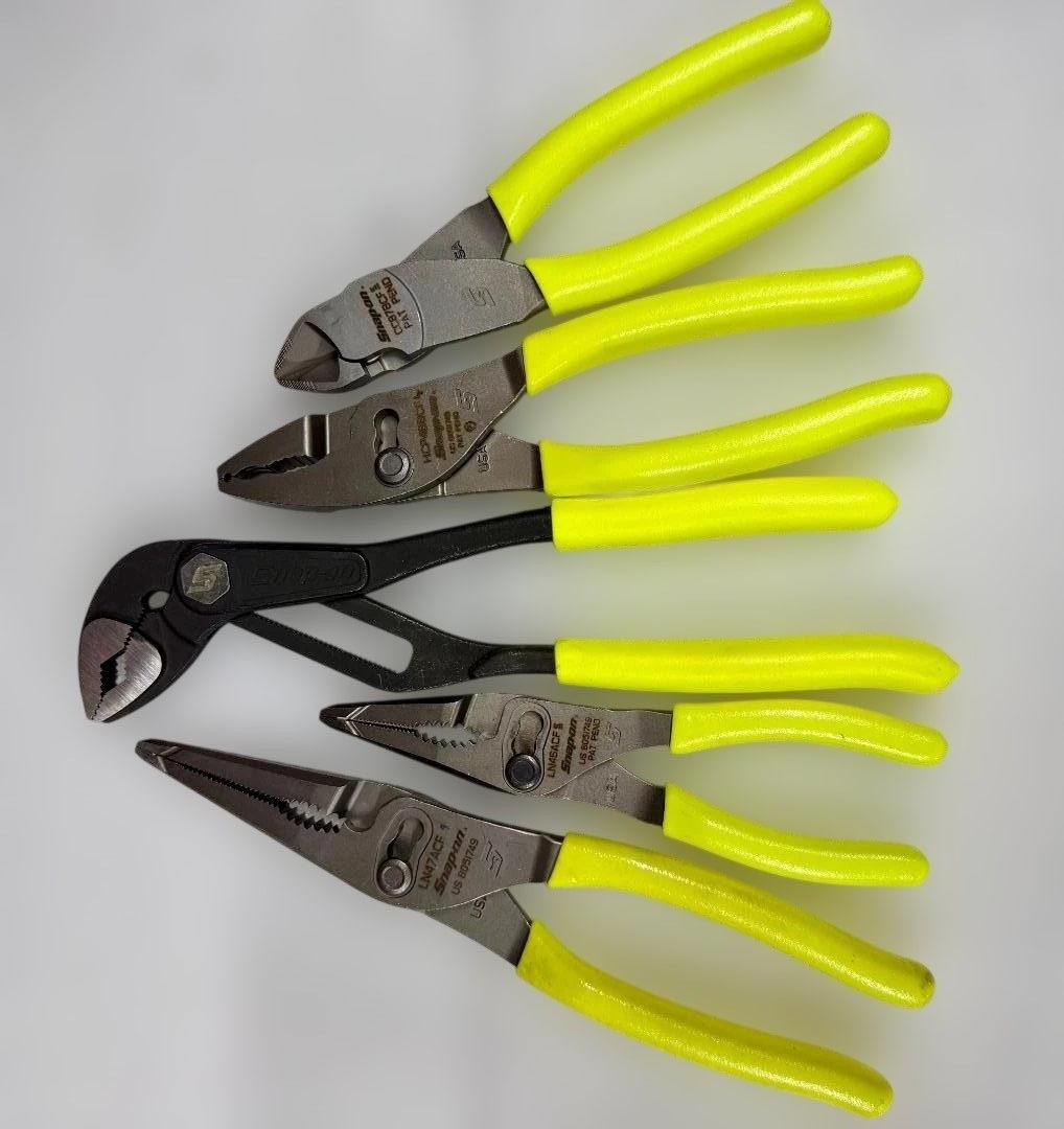 SNAP ON Set of 5 Pliers, HV Yellow LN47ACF, LN46ACF, AWPBX10,CC87ACF, HCP48BCF
