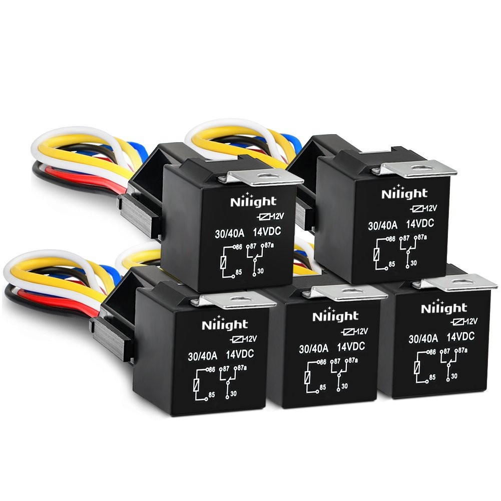 Nilight 50003R 5 Pack Relay and Wiring Harness, 5Pin + harness socket