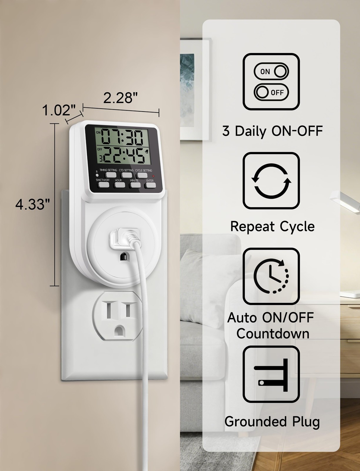 Techbee Indoor Digital Infinite Repeat Cycle Intermittent Outlet Timer Black