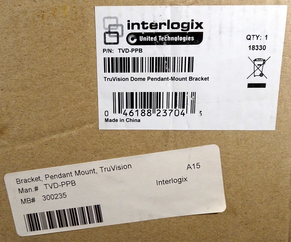 Interlogix TVD-PPB, TruVision Dome Pendant Mount Bracket. New In Box