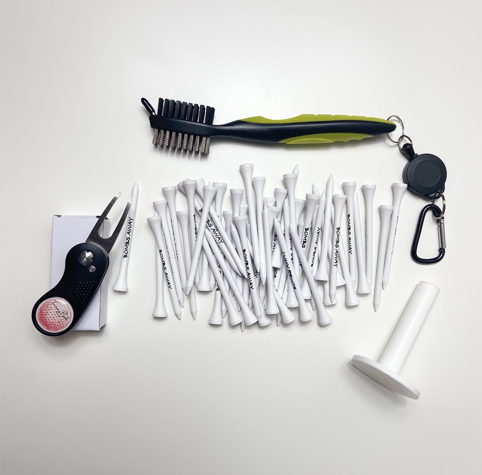 Golf Divot Tool - Club Brush Cleaner - Rubber Tee And Tees
