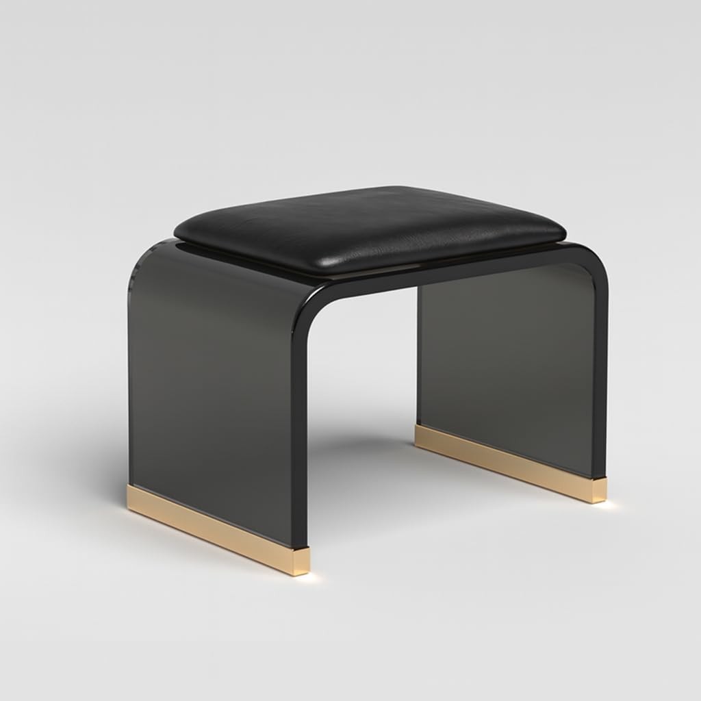 Acrylic Vanity Stool with PU Leather Cushion, Modern Footrest Bench for Bedro...