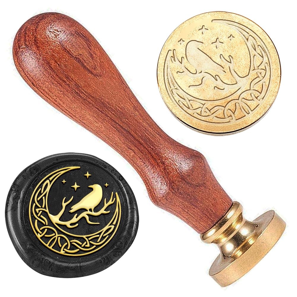 DELORIGIN Crow Moon Wax Seal Stamp 1" Vintage Brass 25mm (1 inch),