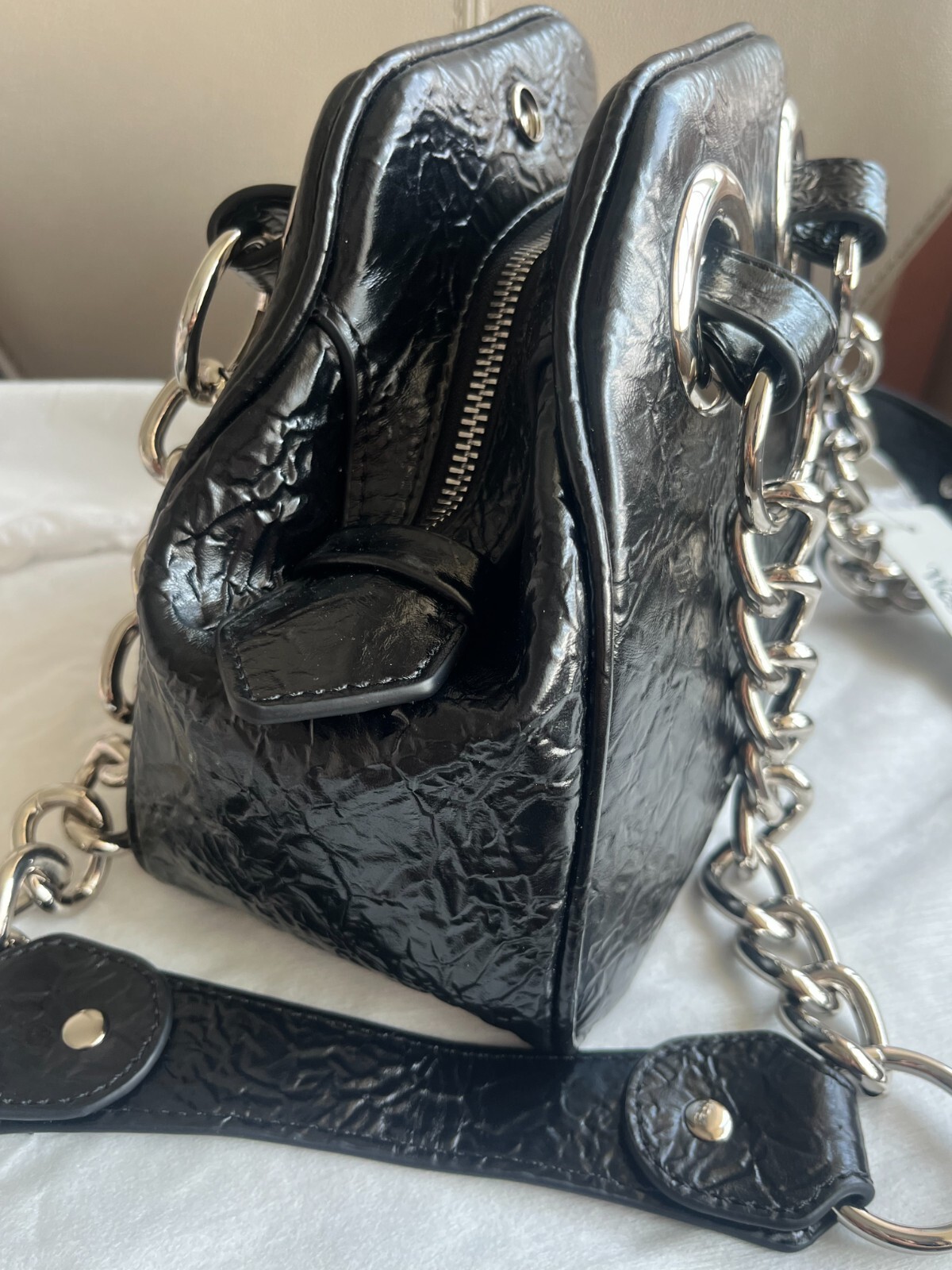 Vivienne Westwood Big Orb 2Chain Strap Black Leather Shoulder Bag