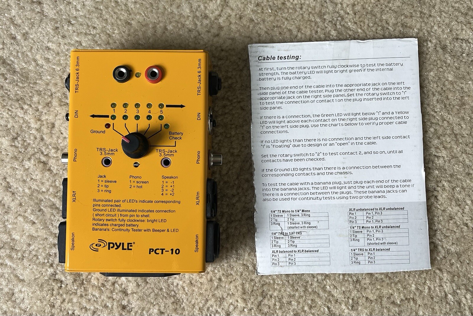Pyle PCT-10 7 in 1 Cable Tester - Requires 9V Battery (not included) - *VGUC