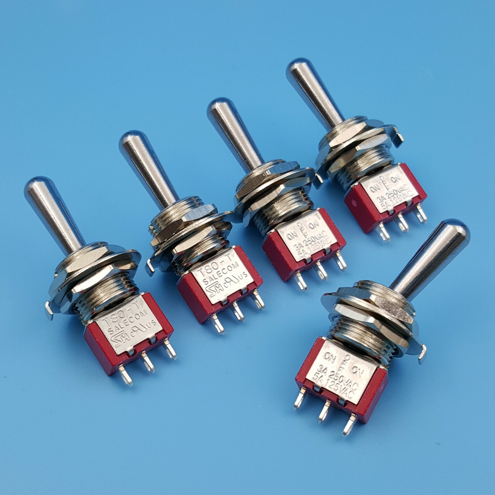 5Pcs SH T8014-Z1 3Pin 3-Gears ON-OFF-ON SPDT Large Handle Mini Toggle Switch