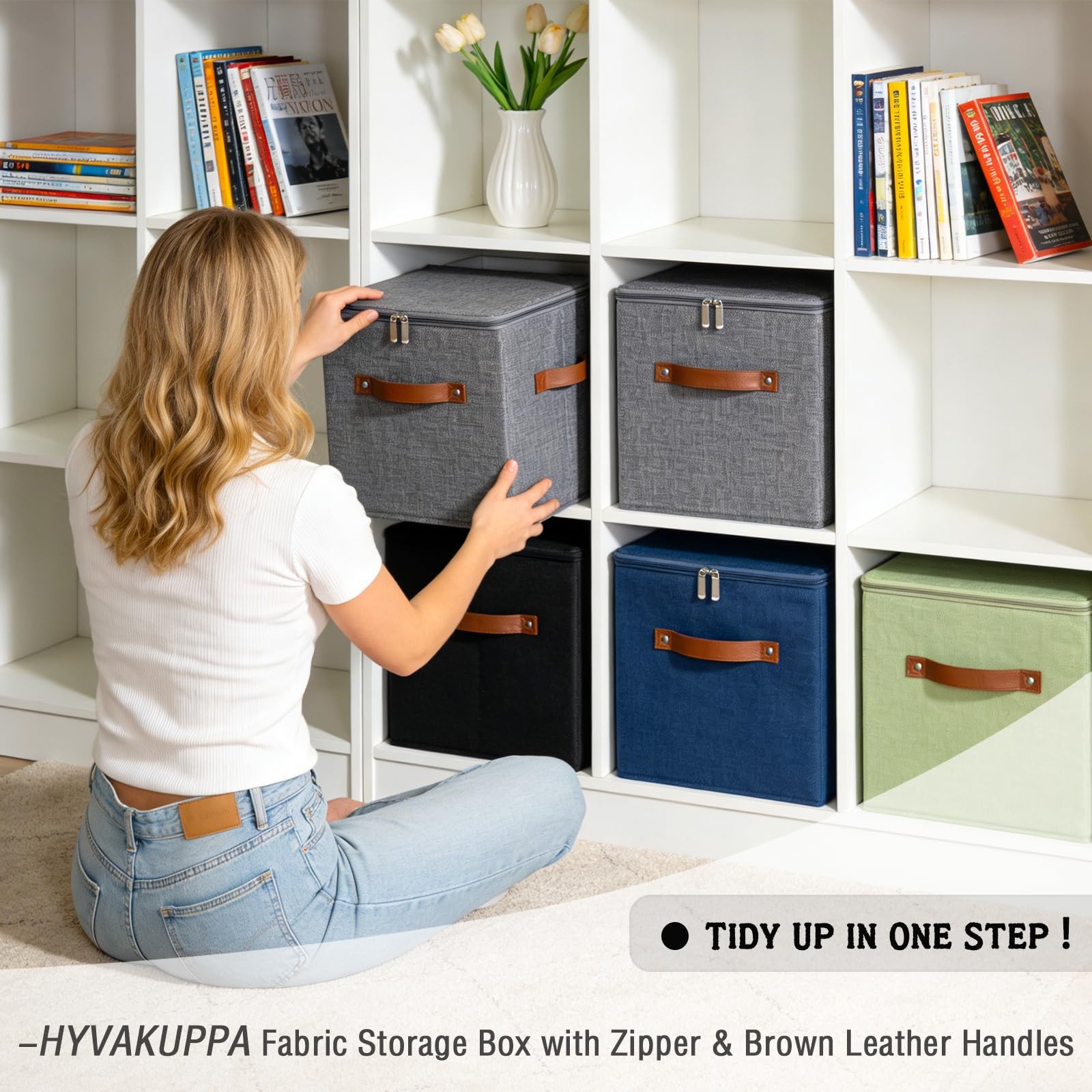 11inch Storage Boxes Cubes with Zipper Lid Collapsible Fabric Lidded Storage ...